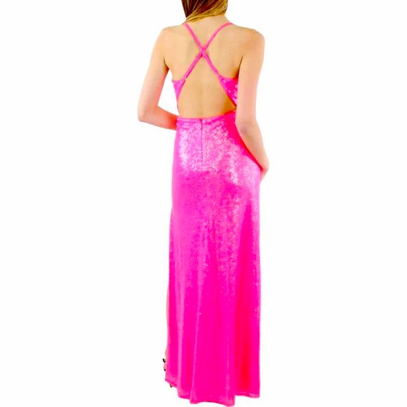 NWT Hot Pink Aqua Women's Sequined Long Evening Formal Prom Dress - Picture 4 of 7